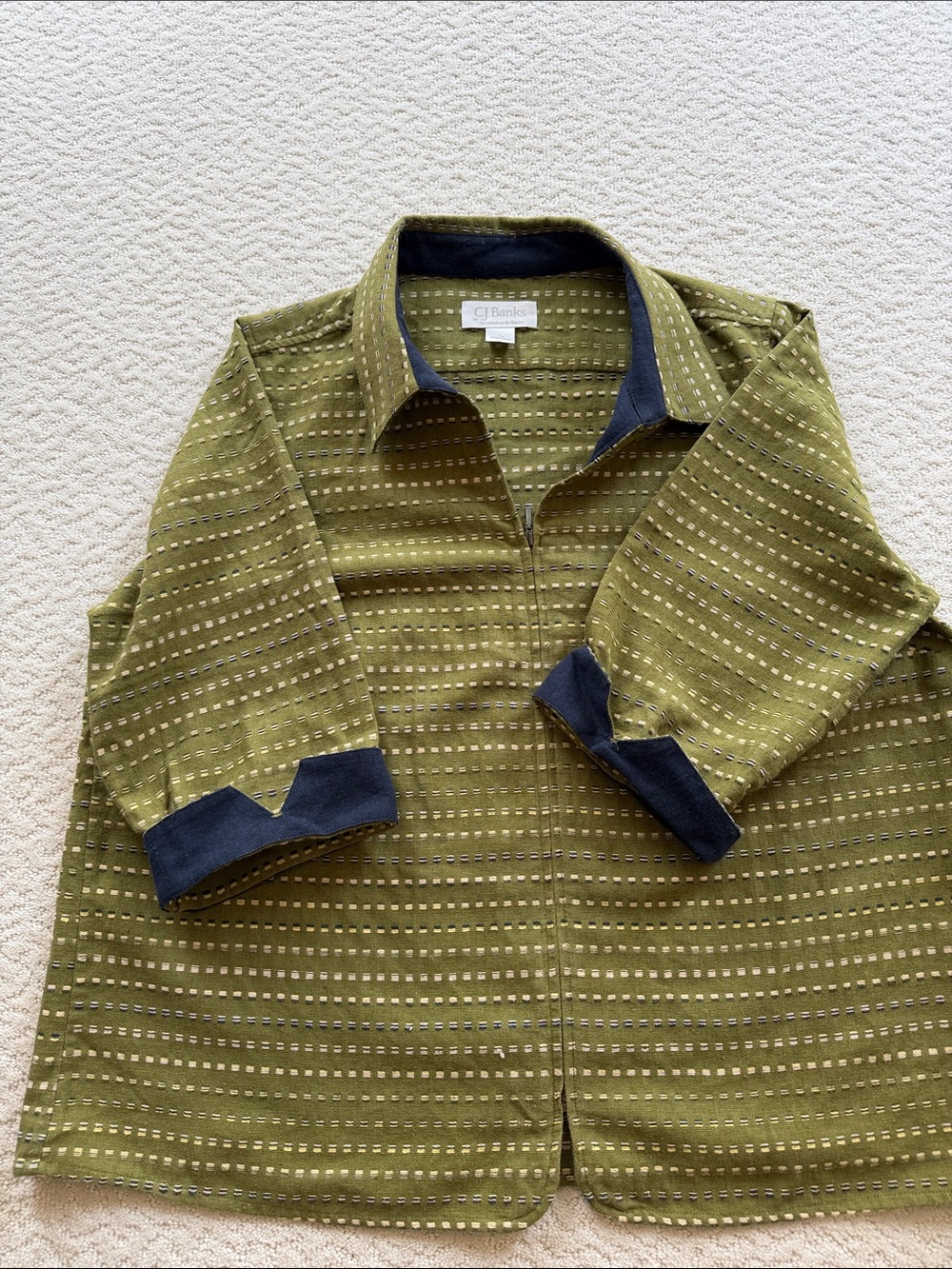 CJ Banks Olive Green Shirt Jacket with Navy Trim